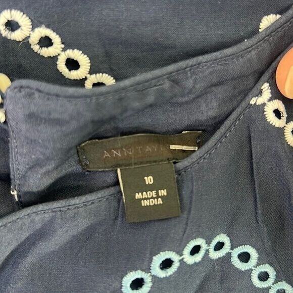 NEW Ann Taylor Petite Wave Embroidered Scalloped Shift Dress Sz 10 Navy #614409 - Picture 4 of 8